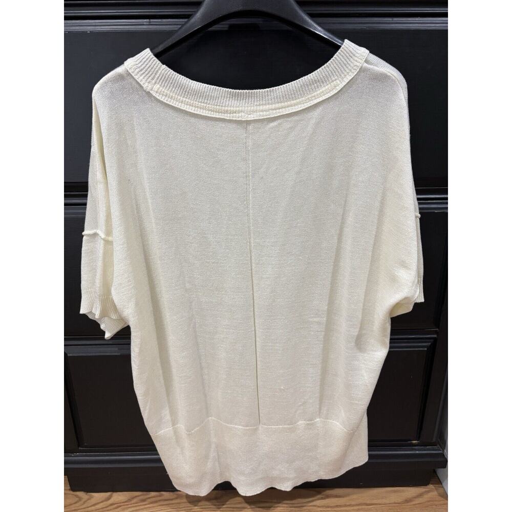 Free People Cream Short Sleeve Oversized Scoop Neck Sweater XS - Picture 2 of 6